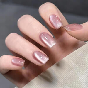 MEDIUM NUDE CAT EYE Full Cover 24 Nail Tips Press On Glue Set
